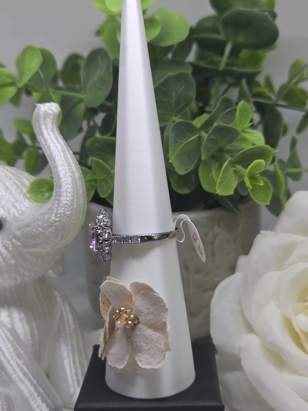 BP Rose Quartz CZ Ring In Halo Setting